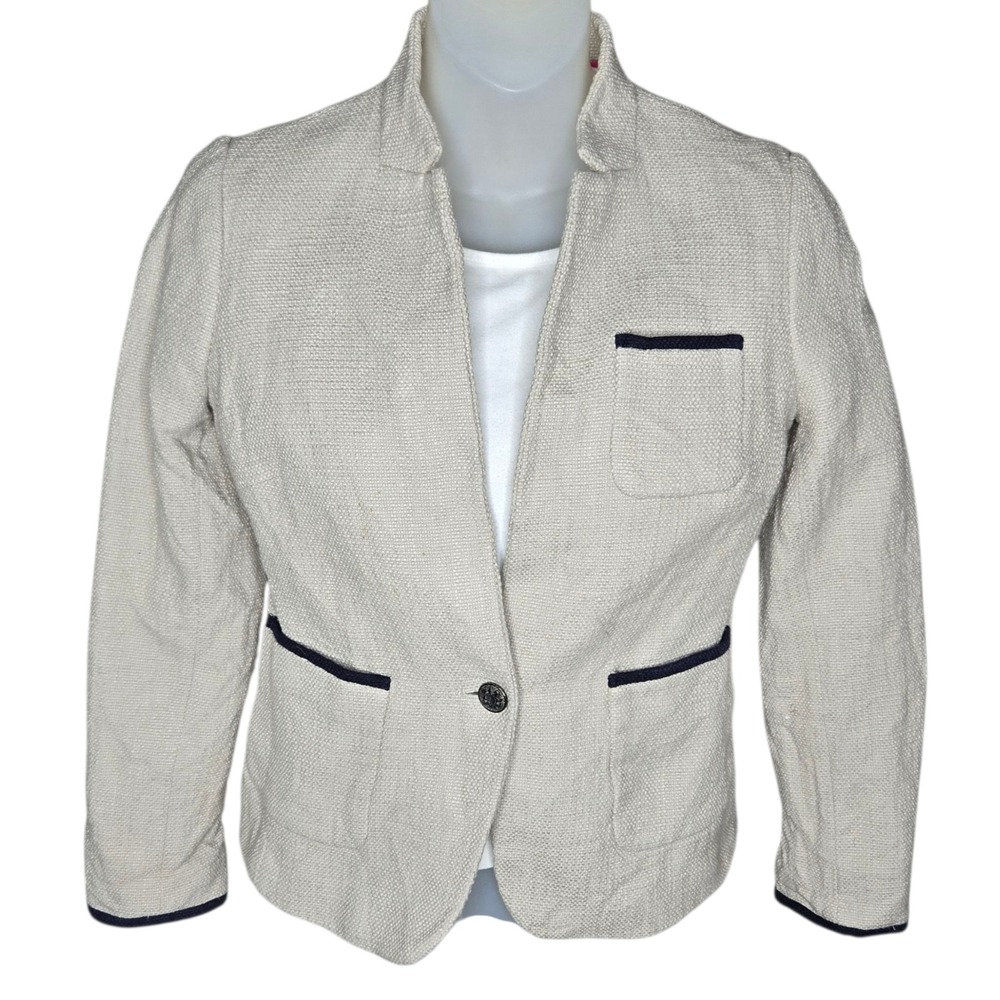 Banana Republic Womens Preppy Tweed Blazer Size 2 Academia Career Beige Black